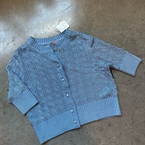 Free people blue cardigan short sleeve sweater nwt Xs